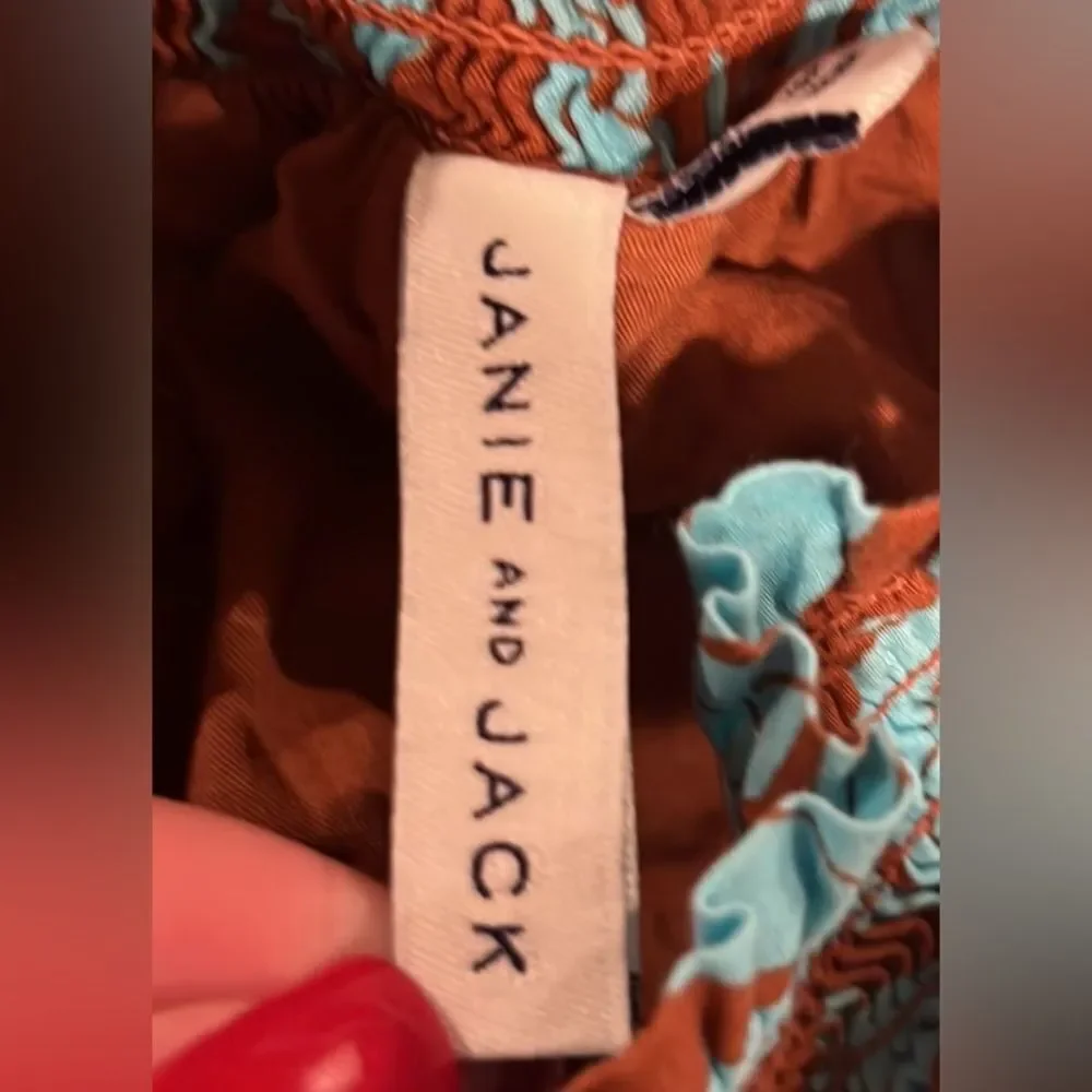 Janie & Jack teal and brown elastic waist pull on pants size 4